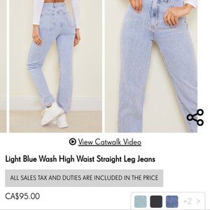 Light Blue Wash High Waist Straight Leg Jeans
